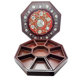Mother Of Pearl Inlay Octagonal Bento Box 9 Compartments Jewelry Snacks Korean